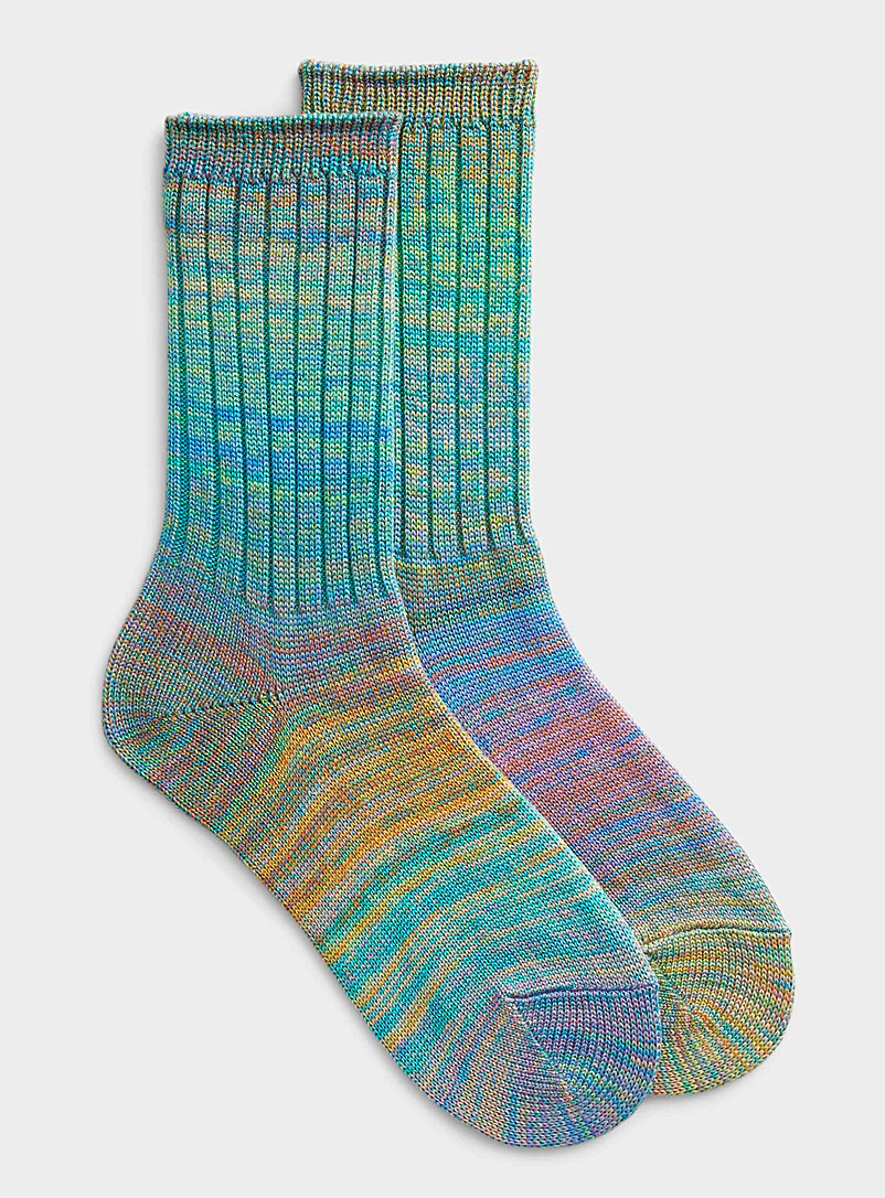 Hansel from Basel Patterned Blue Space-dye knit socks for women