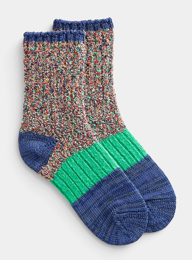 Hansel from Basel Patterned Blue Textured knit flecked sock for women