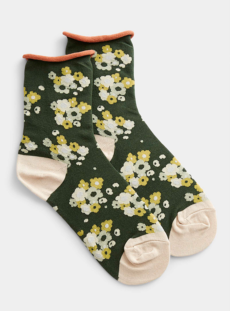 Hansel from Basel Patterned Green Lorelei wildflower sock for women
