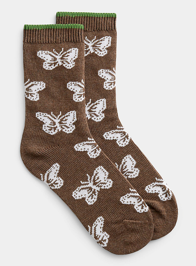 Hansel from Basel Patterned Brown Butterfly knit sock for women