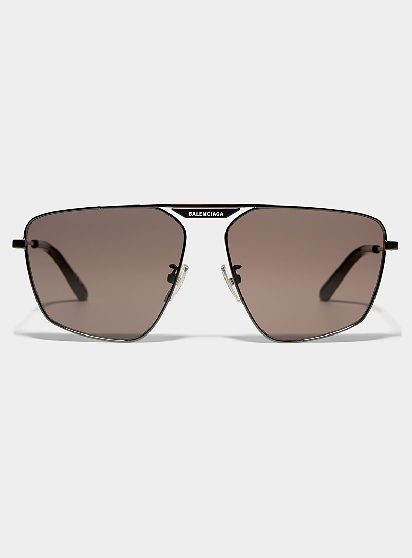 Balenciaga Black Metallic black aviator sunglasses for men