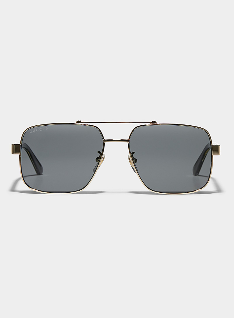 Gucci: Les lunettes de soleil aviateur rayure signature Jaune doré pour homme