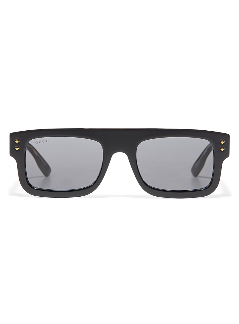 Gucci: Les lunettes de soleil carrées rivets dorés Noir pour homme