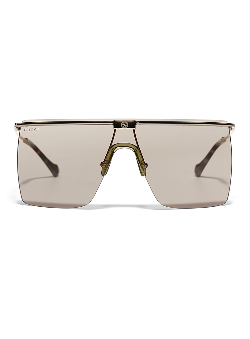 Gucci: Les lunettes de soleil masque épuré Jaune doré pour homme