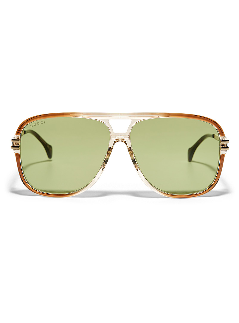 Gucci: Les lunettes de soleil aviateur couleur dégradée Jaune or pour homme