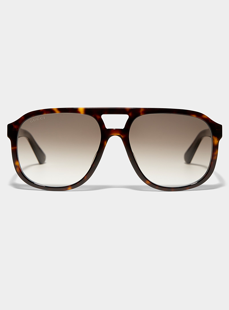 Gucci: Les lunettes de soleil aviateur écaille de tortue Brun pour homme