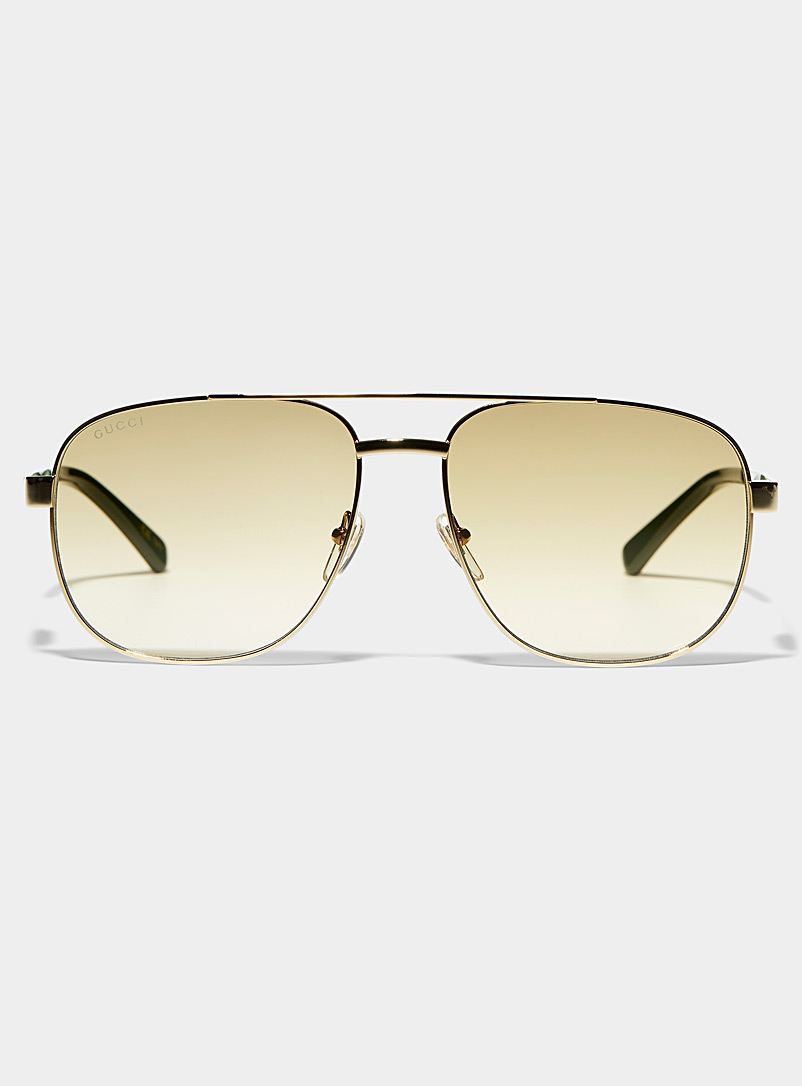 Gucci: Les lunettes de soleil dorées style aviateur Jaune or pour homme