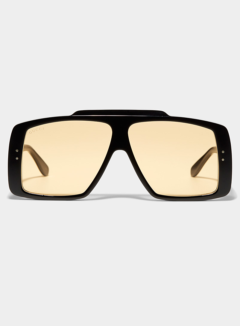Gucci: Les lunettes de soleil carrées verres ambrés Noir pour homme