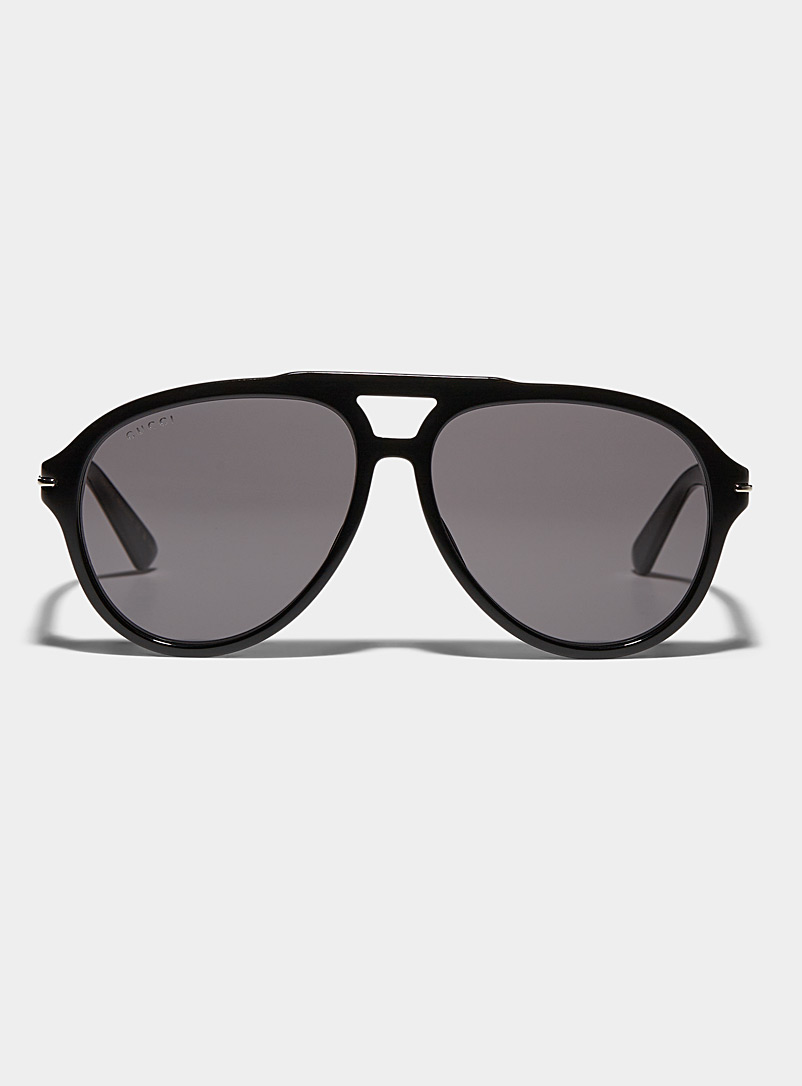 Gucci: Les lunettes de soleil navigateur magnifiées Noir pour homme