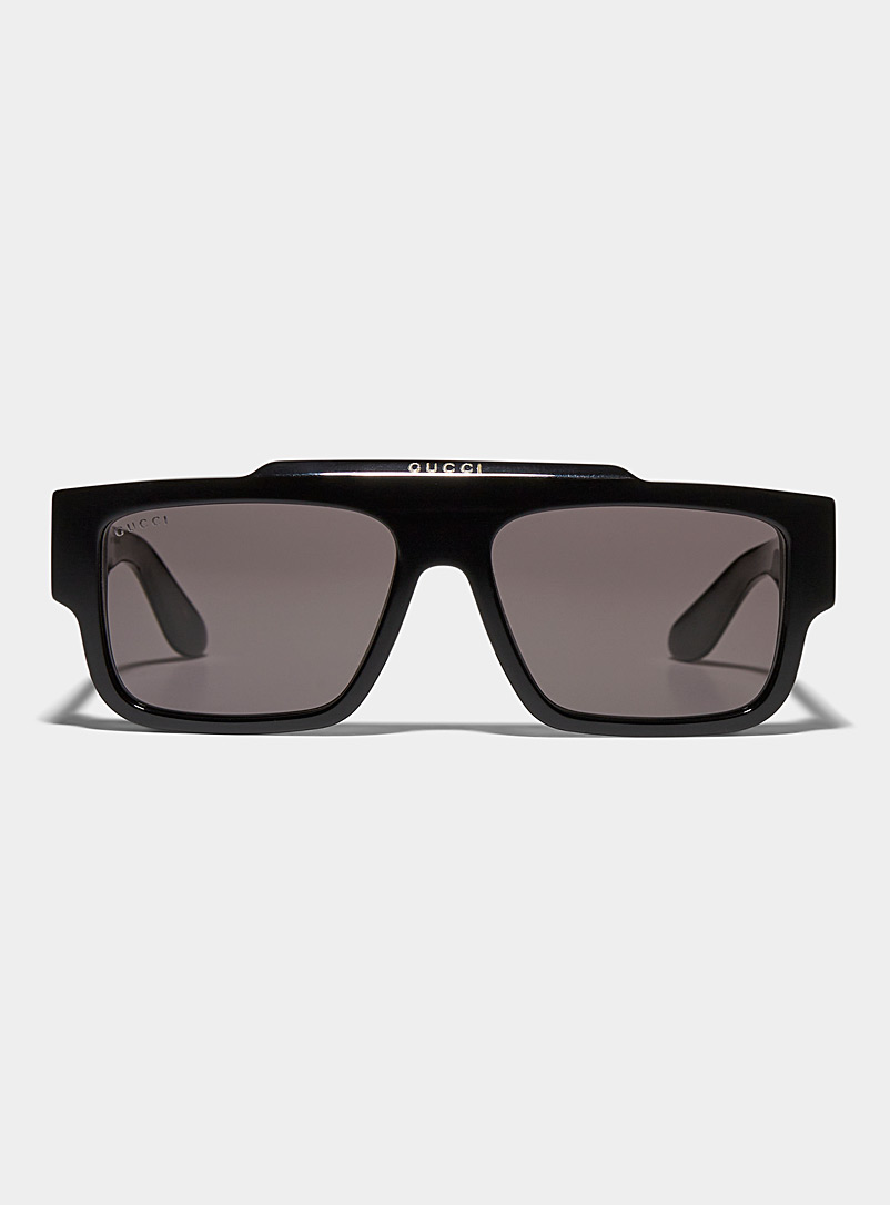 Gucci: Les lunettes de soleil rectangulaires pont signature Noir pour homme