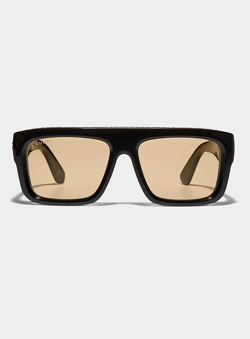 Gucci: Les lunettes de soleil carrées bordure strass Brun pour homme