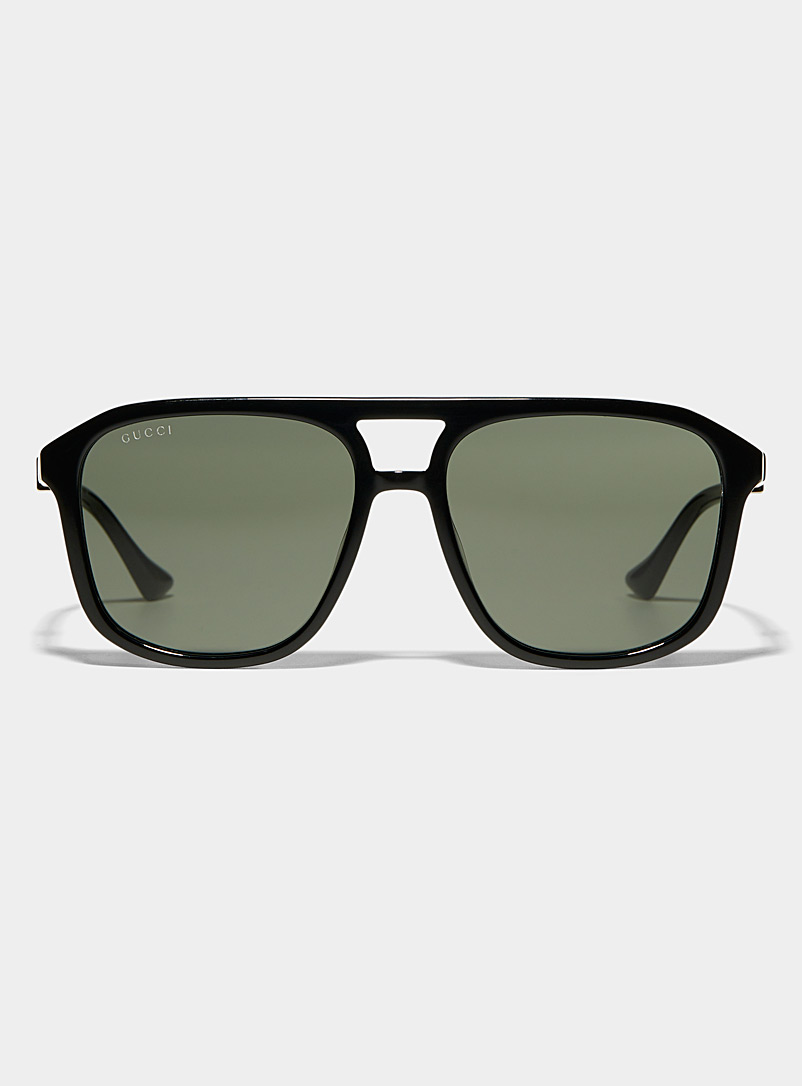 Gucci: Les lunettes de soleil aviateur branches signature Noir pour homme