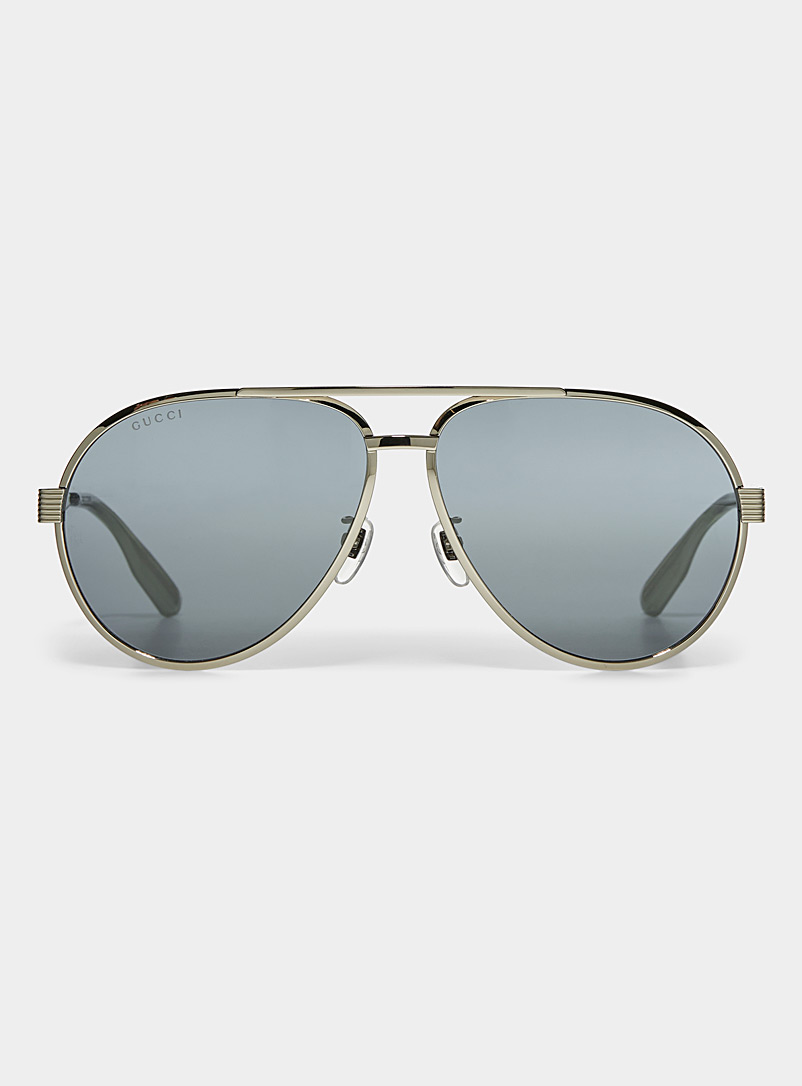 Gucci Silver Silvery frame navigator sunglasses for men