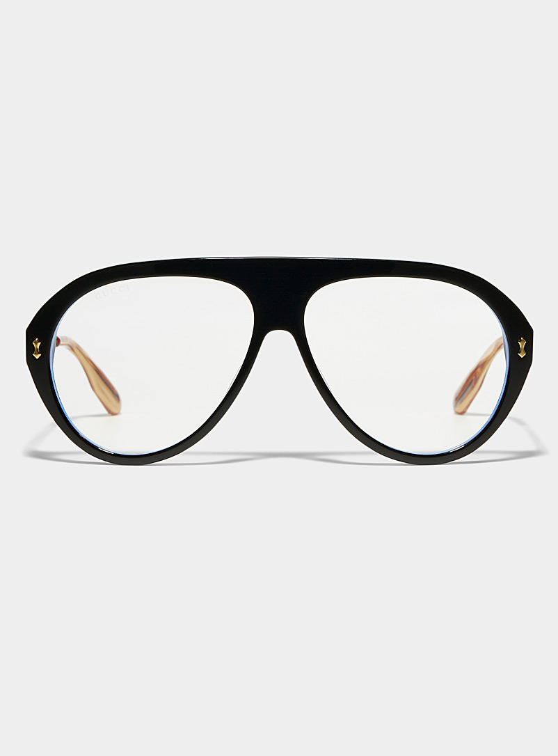 Gucci: Les lunettes aviateur branches dorées Jaune à motifs pour homme