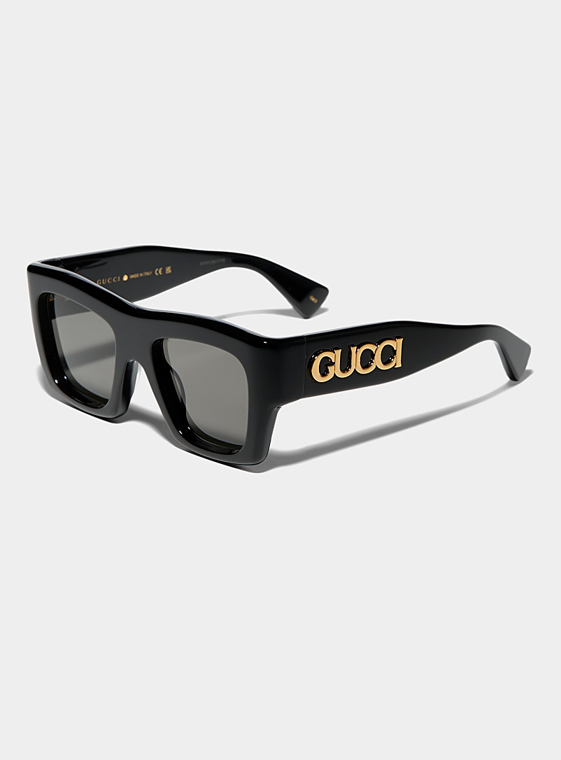 Gucci: Les lunettes de soleil carrées branches massives Noir pour homme