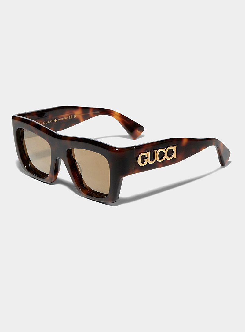 Gucci: Les lunettes de soleil carrées branches massives Brun pour homme