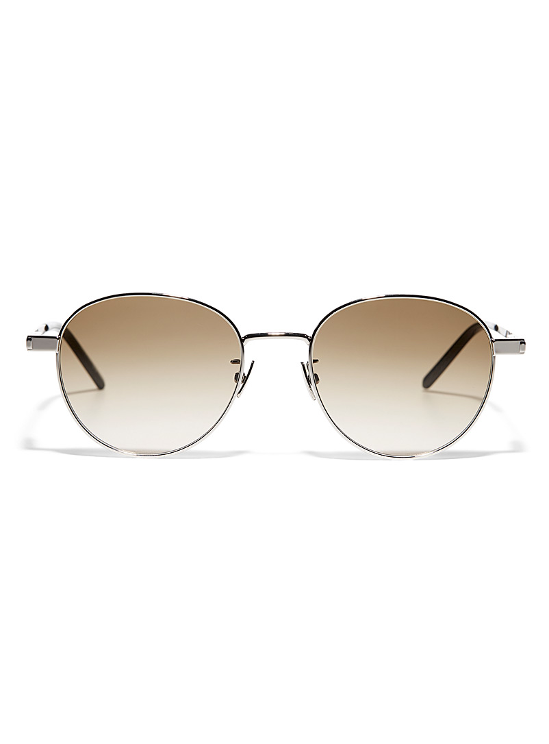 Saint Laurent Green Metallic silver rounded sunglasses for men