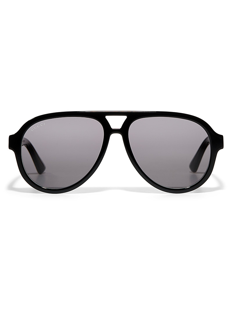 Gucci Black Black frame aviator sunglasses for men