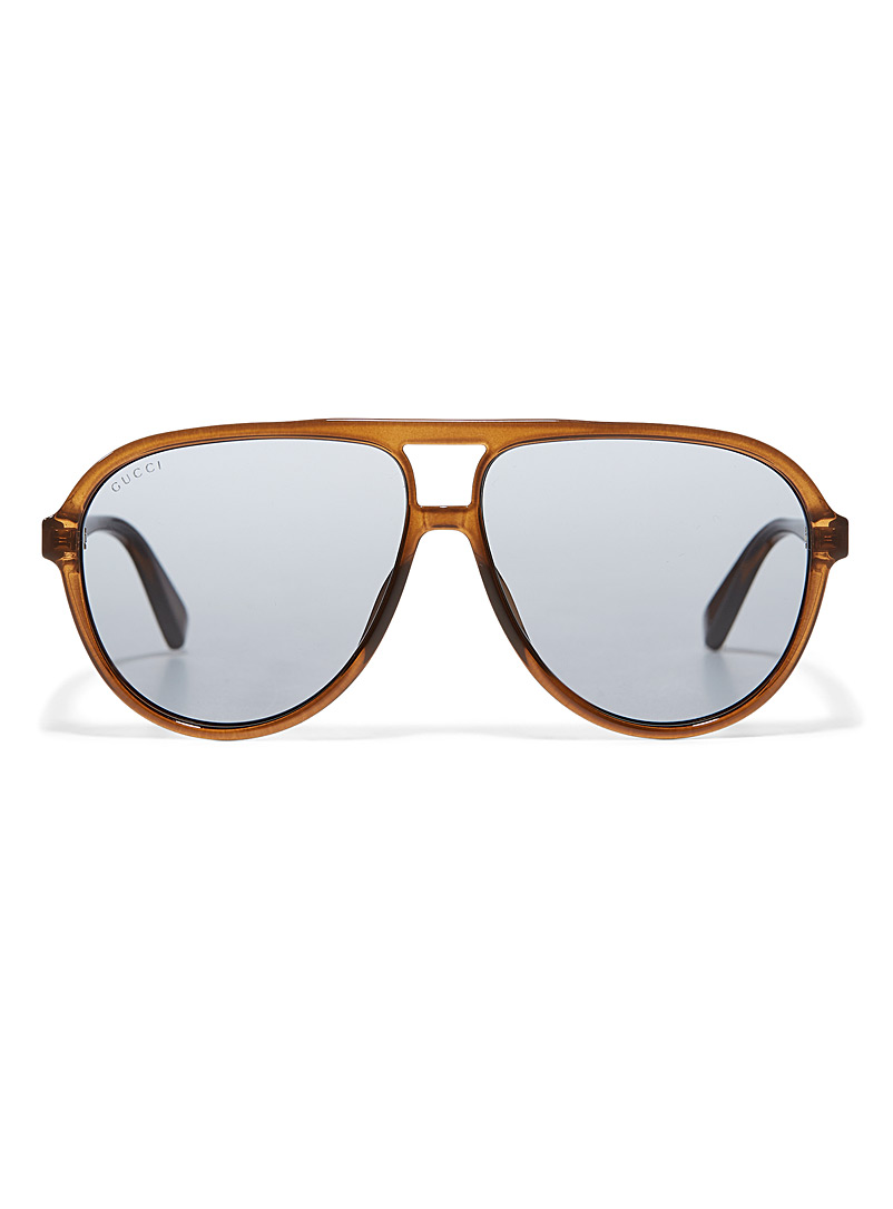 Gucci: Les lunettes de soleil aviateur monture marron Brun pour homme