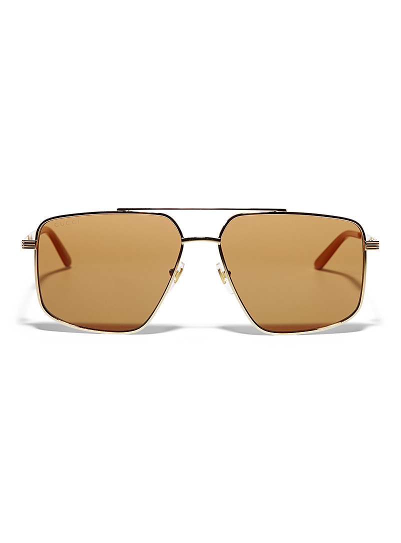 Gucci Golden Yellow Metallic gold geometric aviator sunglasses for men