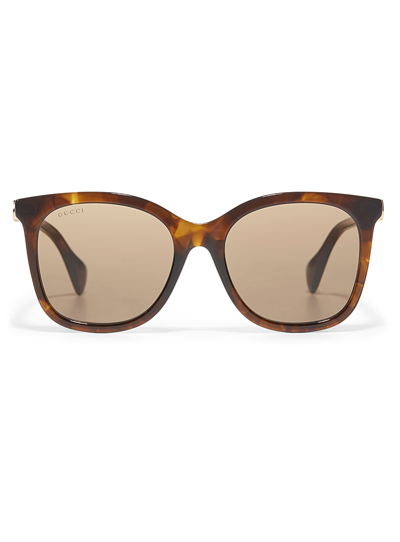 Gucci: Les lunettes de soleil carrées logo doré Brun pour femme