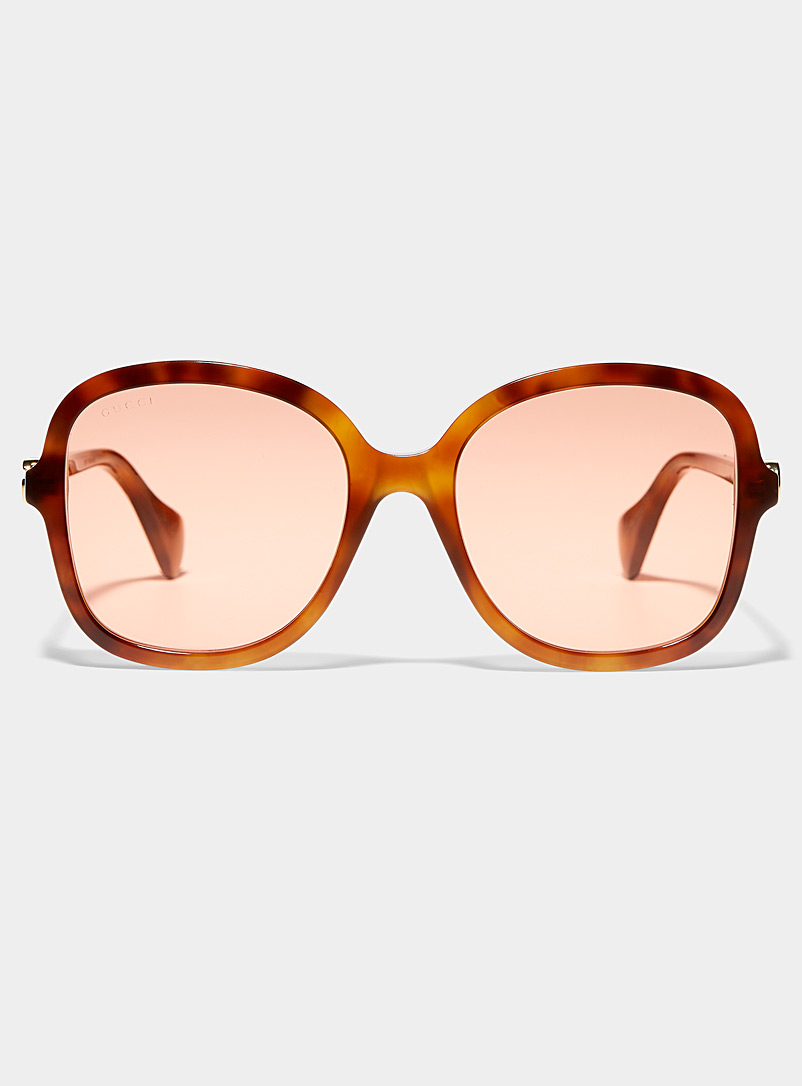 Gucci: Les lunettes de soleil carrées surdimensionnées monogramme doré Gris pour femme