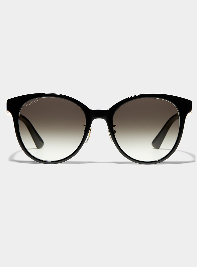 Gucci: Les lunettes de soleil oeil de chat rondes signature dorée Noir pour femme