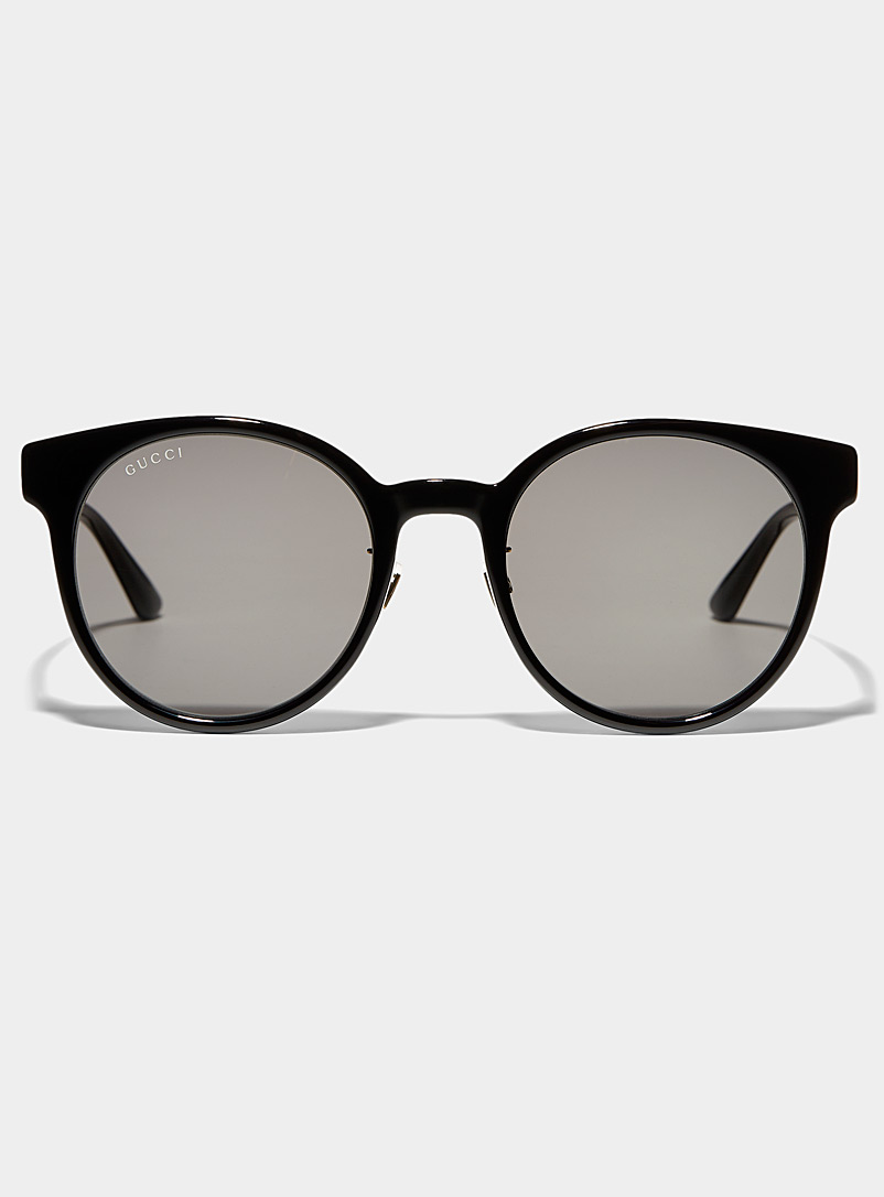 Gucci Black Gold-monogram round sunglasses for women