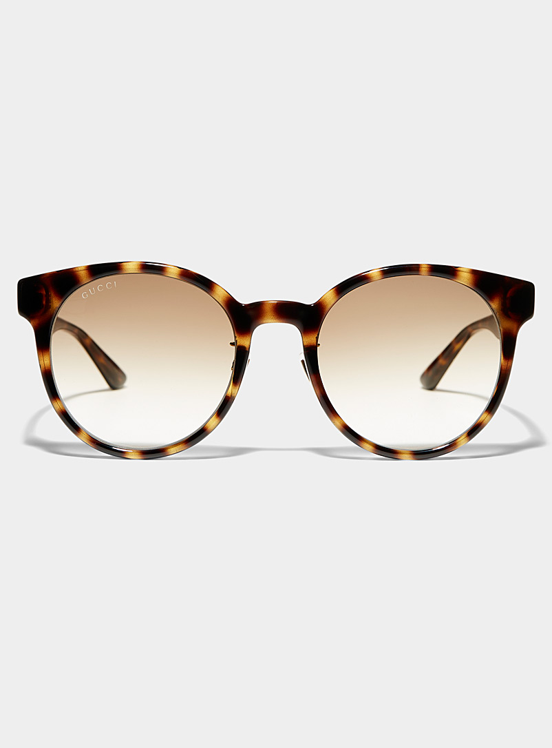 Gucci Brown Gold-monogram round sunglasses for women