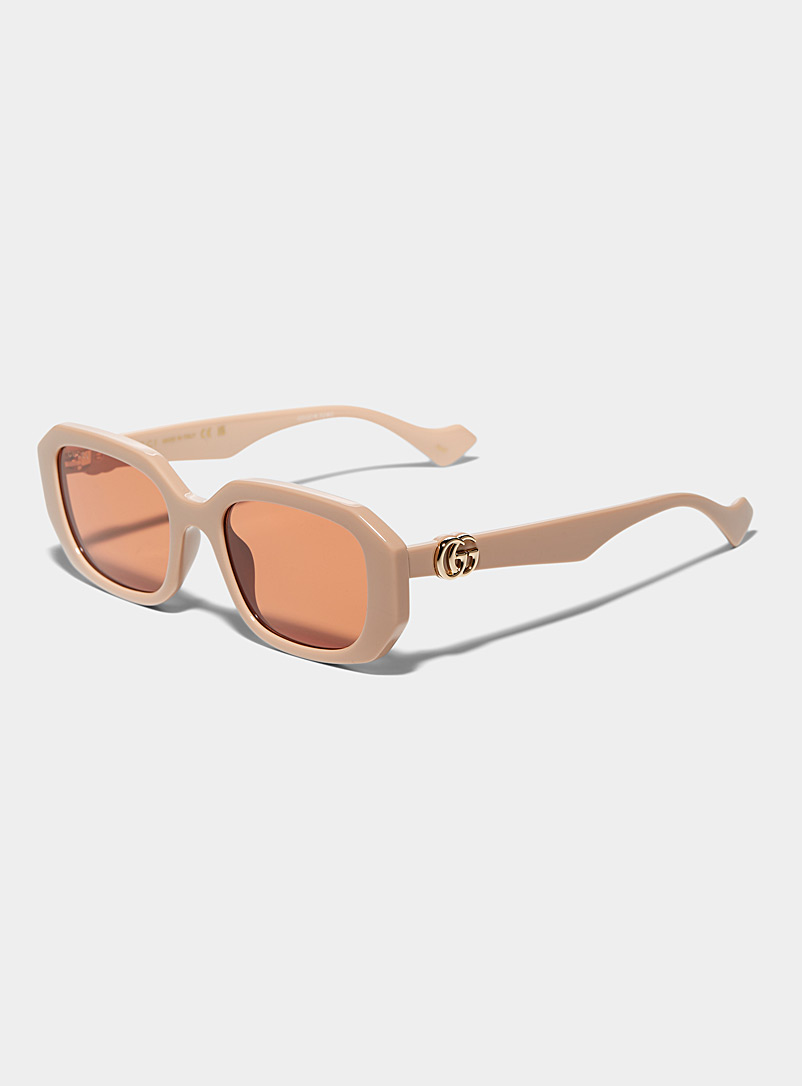 Gucci: Les lunettes de soleil rectangulaires vieux rose griffées Ivoire - Beige crème pour femme