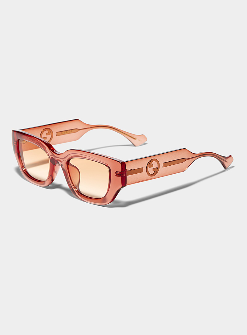 Gucci: Les lunettes de soleil rectangulaires pêche griffées Brun noisette pour femme