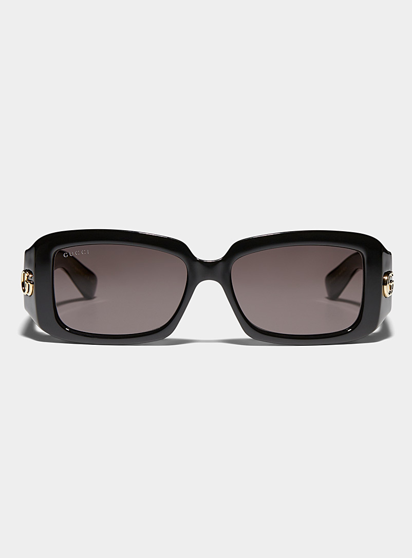 Gucci: Les lunettes de soleil rectangulaires branches massives Noir pour femme