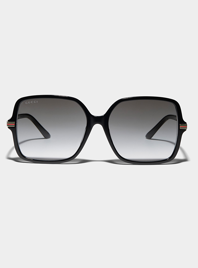 Gucci: Les lunettes de soleil carrées rayures archives Noir pour femme