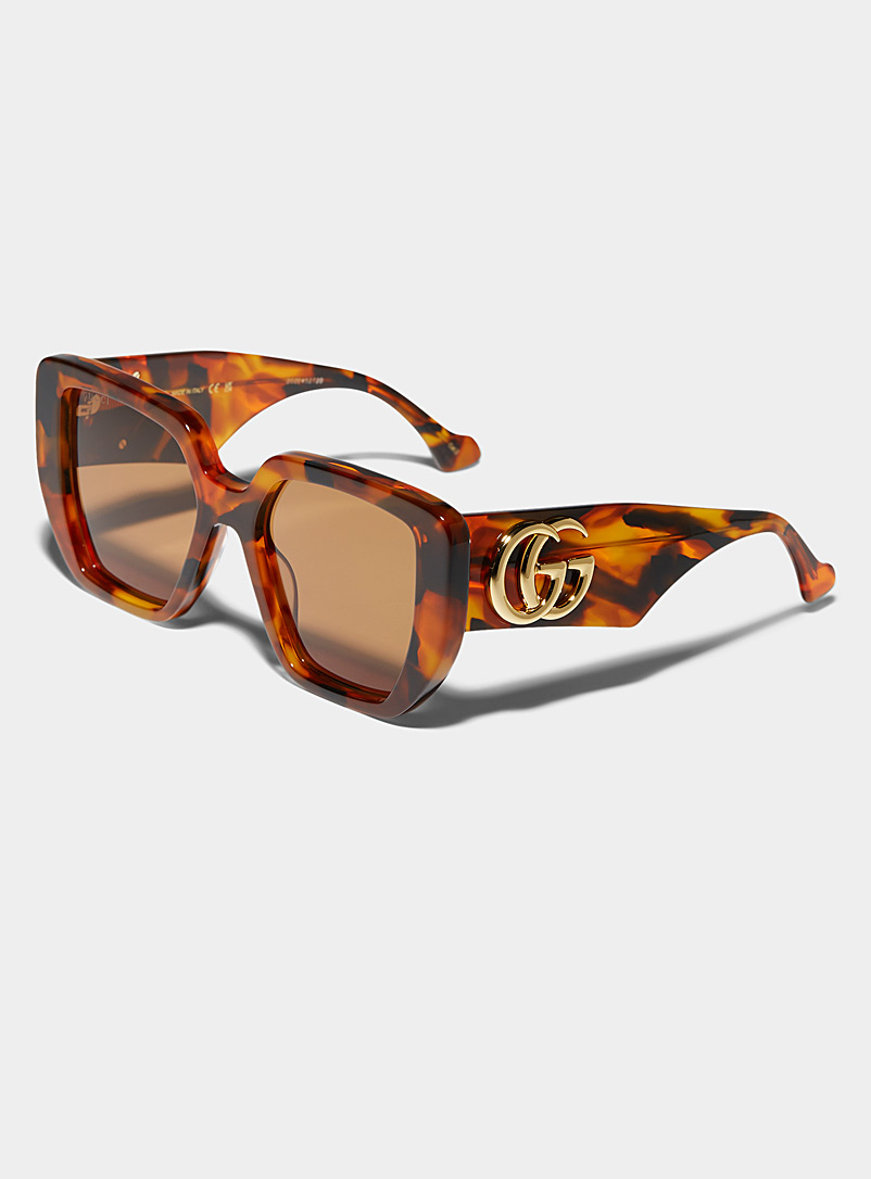 Gucci: Les lunettes de soleil carrées XL monogramme doré Brun moyen pour femme