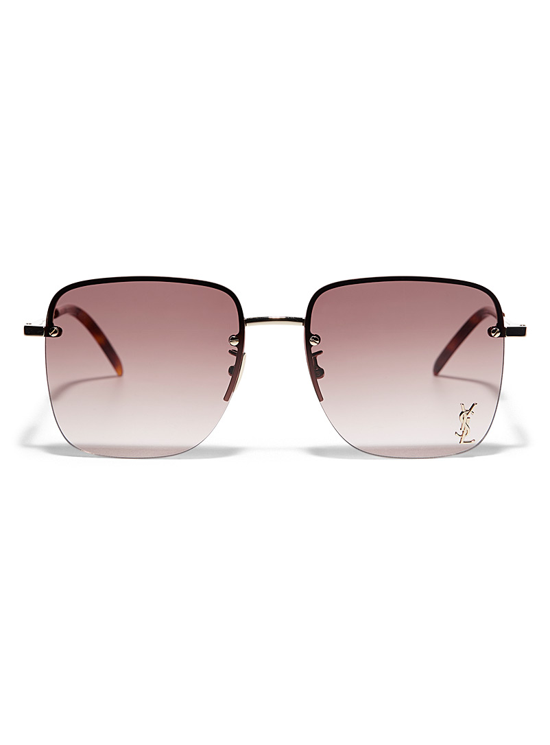 Saint Laurent Brown Gold-logo brown square sunglasses for women