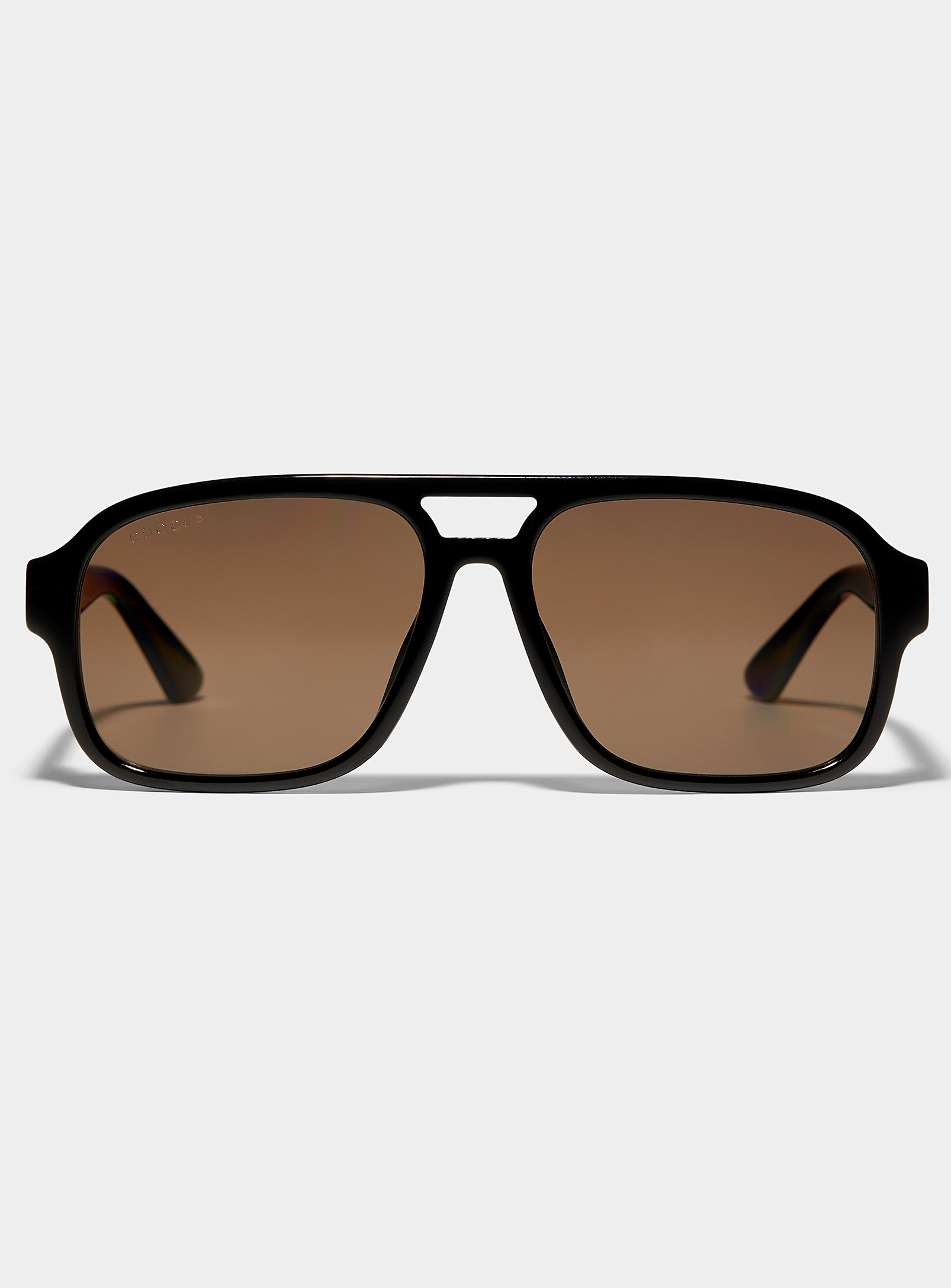 Gucci - Men's Metallic gold geometric aviator sunglasses | Square One