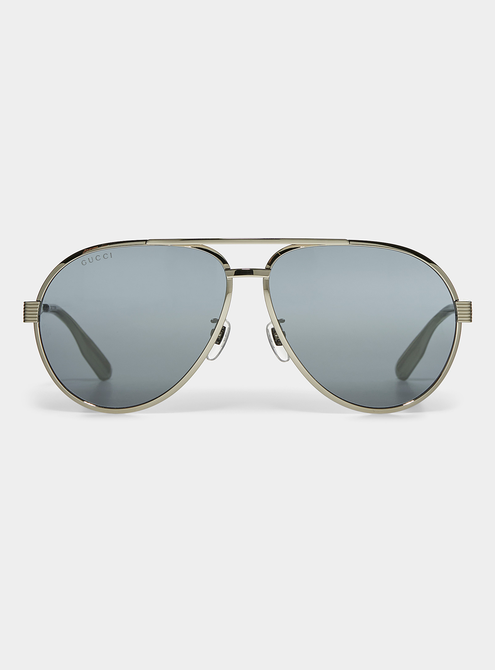 Gucci Silvery Frame Navigator Sunglasses In Black