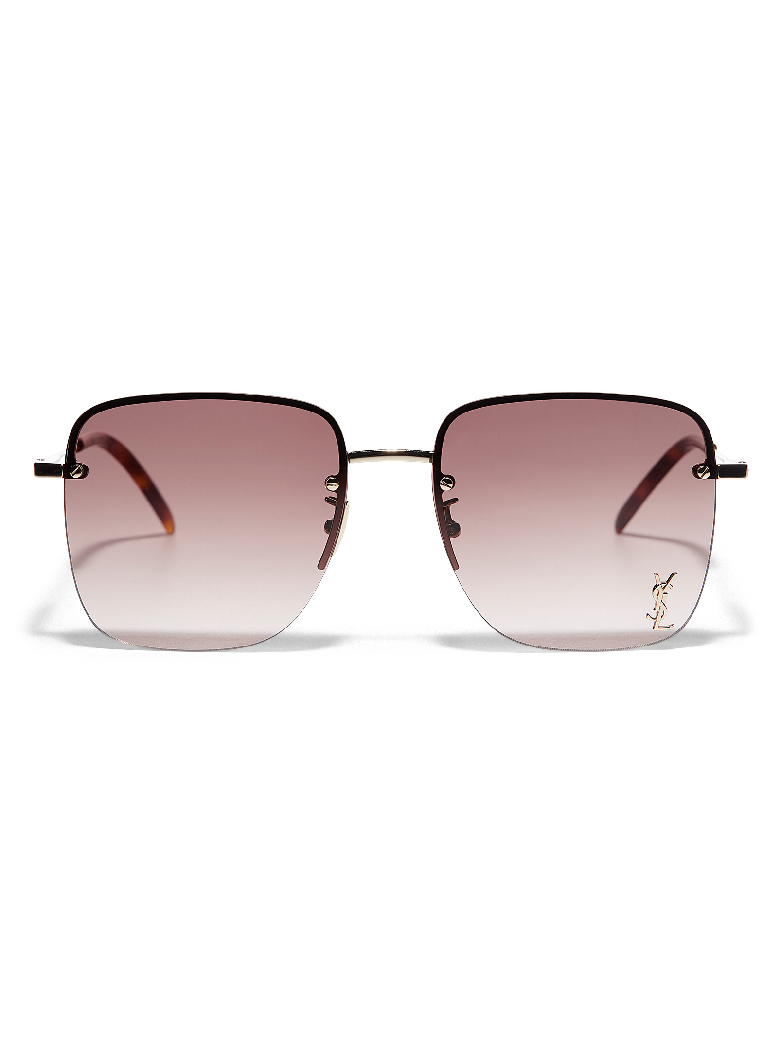 Saint Laurent Gold-logo Brown Square Sunglasses