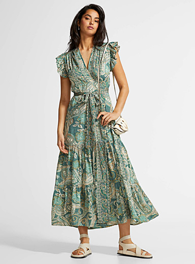 Green paisley wraparound maxi dress | Icône | | Simons