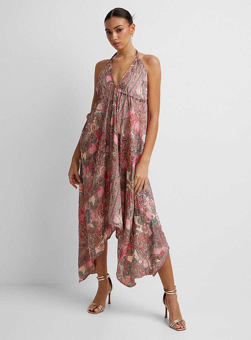 Icône Pink Refined paisley satiny maxi dress for women
