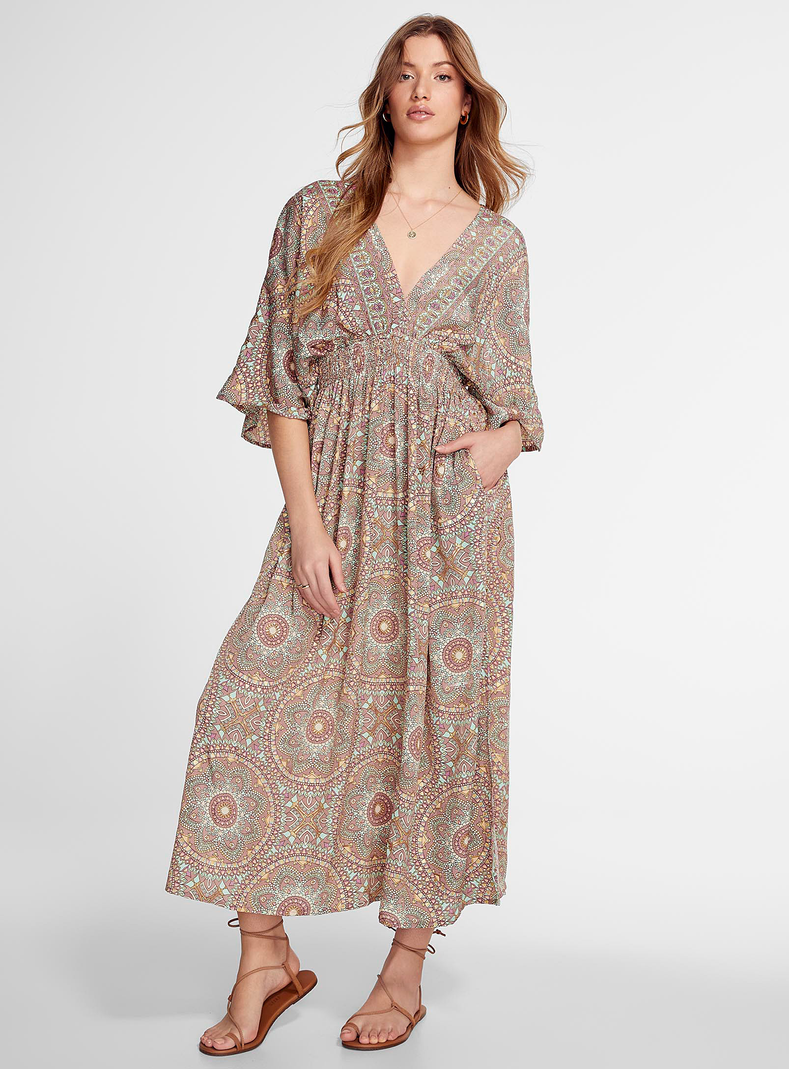 Icone Paisley Cap-sleeve Maxi Dress In Pink