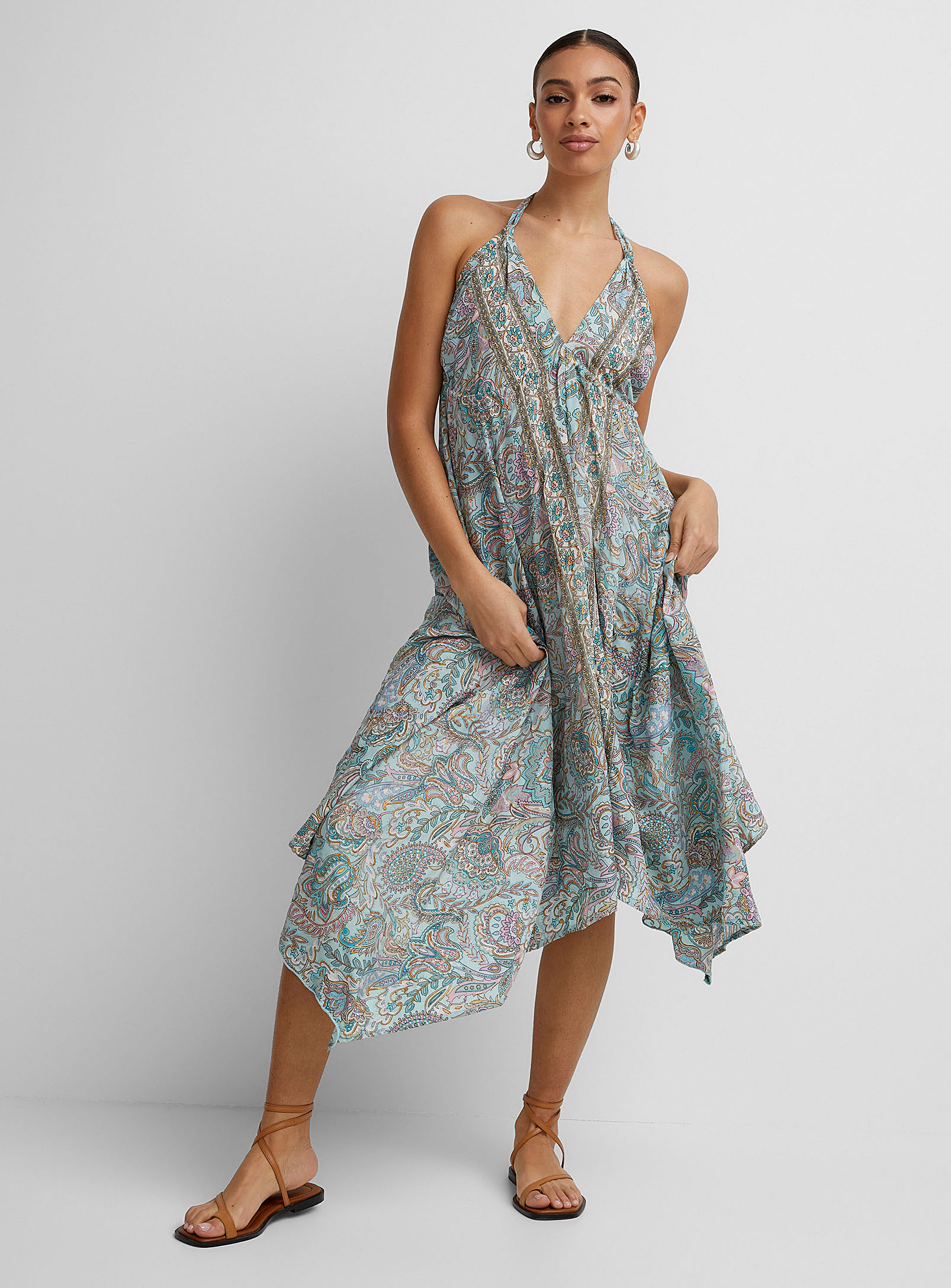 Icone Refined Paisley Satiny Maxi Dress In Teal
