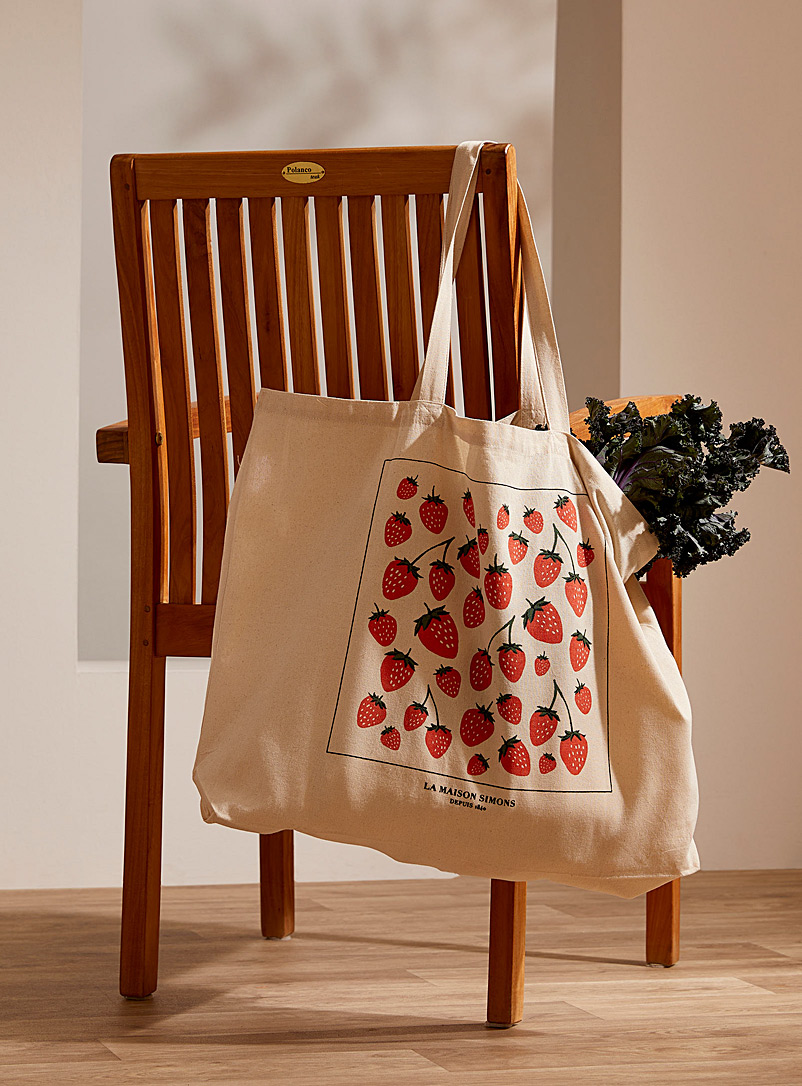 Simons Maison Patterned White Wild strawberry reusable bag