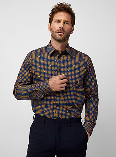Le 31 Patterned blue Mosaic duck shirt Modern fit for men
