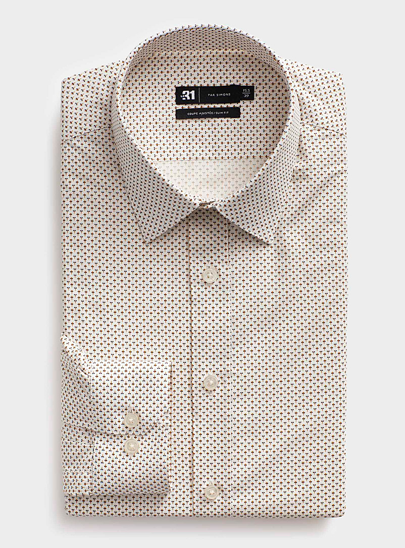 Le 31 Patterned White Mini pattern pure cotton shirt Slim fit for men