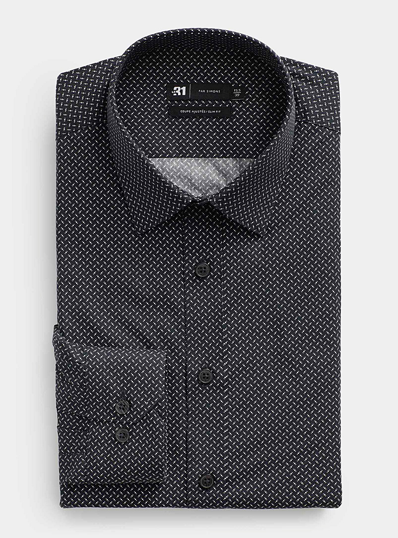 Le 31: La chemise pur coton minimotifs Coupe ajustée Gris à motifs pour homme