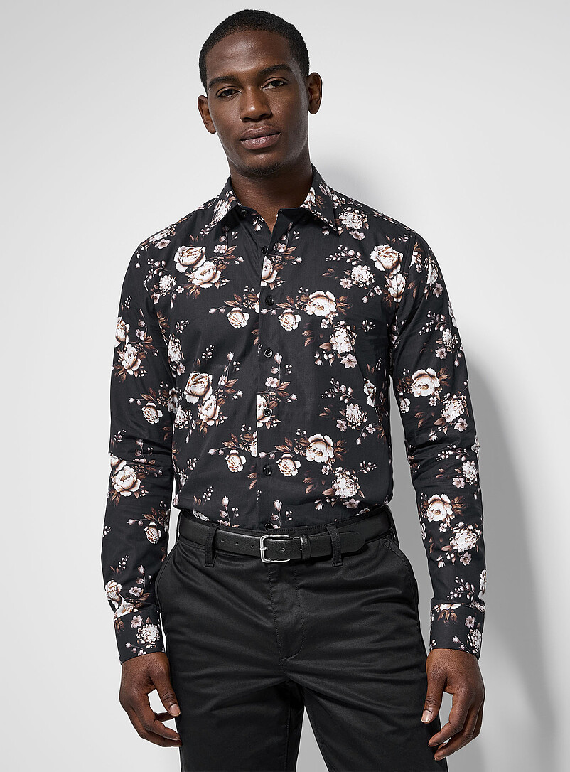 Chemise Homme Evolution Noire à Fleurs - Taille 2XL, Style Moderne Et Décontracté