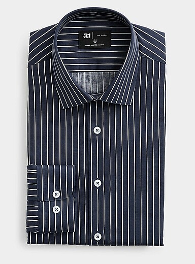 Le 31: La chemise rayures nautiques marine <b>Coupe ajust&eacute;e</b> Bleu marine - Bleu nuit pour homme