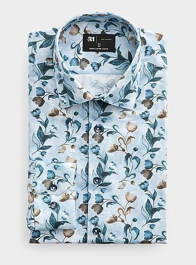 Le 31: La chemise florale bleue <b>Coupe ajust&eacute;e</b> Bleu pour homme