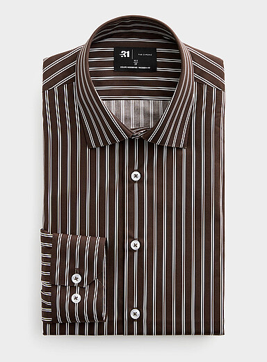 Le 31: La chemise marron rayures doubles <b>Coupe moderne</b> Chocolat - Espresso pour homme